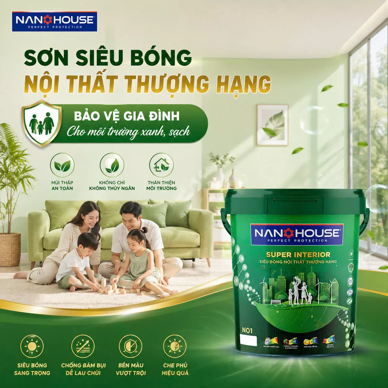Các tính năng của Sơn siêu bóng nội thất thượng hạng SUPER INTERIOR - NO1